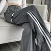 レディースパンツ春秋の女性カジュアルストライプスポーツ韓国ファッション弾性ハイウエスト用途ルーズ基本的なストレートズボン