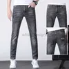 Fashion Spring Mens Slim Elastic Jeans Bee Embroidery Business Denim Pants Classic Style