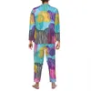 Pyjama imprimé ours coloré Ensemble automne abstrait animal chaud nuit vêtements de nuit homme 2 pièces esthétique surdimensionné graphique vêtements de nuit G1gM #