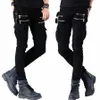 Motorcykel denim Pants Men's Black Jeans FI Stretch Zipper Skinny Jeans Pleated Moto Biker Men Slim Pants Hot Selling S30h#