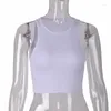 Yoga Outfit White Knitted Round Neck Women T-Shirt Sexy Sleeveless Camisole Crop Top Woman Tight Stretch Tank Ladies Tee Streetwear