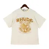 rhude рубашка Мужская футболка Дизайнерская повседневная мода Футболки с круглым вырезом летняя улица Футболка RHUDE Хлопковая дизайнерская футболка женская мужская спортивная футболка люкс Размер S-XL