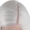 Cos anime peruca cor médio longo cabelo reto branco fibra química fibra de alta temperatura europeu estilo americano fábrica cabelo densidade13x4 laço frontal peruca sem cola