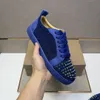 2024-4Top version of European men's shoes, red soles, low tops, blue leather upper, studded casual shoes, men's and women's fashion shoes, original last, size 38-46