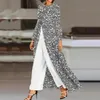 Elegant Shiny Sequins Loose Suit Fashion Oneck Split Long Tops Pant Outfit Casual Sleeve Solid Two Piece Set 240314