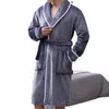 dihope Men Bathrobe Fleece Mens Bath Robe Man Winter Warm Flannel Robe Sleepwear Plush Shawl Male Bath Robe Lounge Nightgown I6ms#