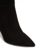 Klassieke Zwarte Suede Puntschoen Knoppen Decor Dunne Hakken Buis Slip Op Knie Hoge Laarzen Damesmode Run Way lange Botas Maat 46