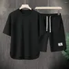 Herren-Trainingsanzüge, 2 Teile/satz, Herren-Sommer-Freizeit-Outfit, Kurzarm-T-Shirt, Sportbekleidung, elastische Kordelzug-Taille, weites Bein, Shorts-Set, Activewear