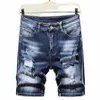 Nieuwe mannen Graffiti Ripped Zomer Fi Korte Jeans Casual Slim Big Hole Retro Stijl Denim Shorts Mannelijke Merk kleding 31pU #