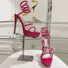Rene Caovilla Platform heel Sandals Womens High Heeled Ankle Wraparound Dress Shoes Snake Strass Stiletto heels 120mm Luxury Designers Crystal Chandelier Sandal