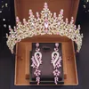 Hochzeit Krone mit Ohrringen Braut Tiaras Sets Festzug Diadem Kristall Kopfschmuck Abschlussball Haarschmuck Brautaccessoires 240315