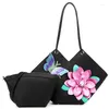 Bolso de mano de gran capacidad con cordón para mujer, bolso compuesto único con mariposa y flor de amor, bolso de hombro elegante de estilo nacional