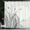 Shower Curtains Fashion Curtain Flower And Tree Pattern Dragonfly Image Waterproof With Hook Fabric Bathroom Decoration