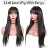 134 Предварительно выщипанные волосы Remy с челкой 150 Плотность парики из натуральных волос на кружеве для женщин Черный бразильский шелковый прямой Ever2374250