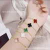 Brand charm Van High Edition S925 Sterling Silver Grey Beige Malachite Red Agate Four Leaf Grass Mini Single Flower Bracelet Versatile Handpiece