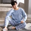Otoño Cott Hombres Pijamas Conjuntos Clásico Cuadros Impreso Pantalón Ropa de dormir Joven Niño Homewear Coreano Fi Pijamas Hombre Pijama K6cr #