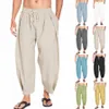 Nova chegada dos homens Cott Hemp Harlan Calças Cordão Casual Capris Leve Solta Praia Yoga Calça Cinto Bolso Calças 47Xv #