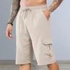 Men's Shorts Solid Color Men Elastic Waist Cargo With Drawstring Multi-pocket Casual Streetwear For Running Summer