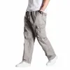 プラスサイズのトレンディな貨物パンツメンカジュアルストレートルーズズボンHiphop Harem Elastic Waist Pants Streetwear Male Clothes i8xq＃