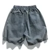 Mäns 2024 Summer Blue Jeans stora fickor Elastisk midja Löst Casual Vintage Denim Shorts D3UJ#