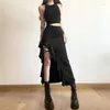 Spódnice seksowne czarne dzielone swobodne wycieczki streetwearowe marszczenia A-line Y2K moda bottoms Damska spódnica