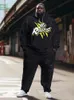 Zooy L-9xl Erkekler Artı Boyut Eğlenceli Renk Bloğu Gündelik Kişilik Trend Sokak Grafiti Fi LG Sleeve Spor Hoodie Set B5GM#