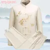 Etnische Kleding Chinese Mannen Katoenen Pak Borduren Wu Shu Uniform Tai Chi Korte Mouw Broek M L XL XXL XXXL