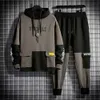 Herrenbekleidung 2-teiliges Set Herren Winter Herbst Trainingsanzug Jogginganzug Herren Laufbekleidung Patchwork Hoodie und Jogger 240311