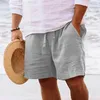 shorts masculinos de algodão e linho de verão com cintura elástica com cordão, pernas retas, cor sólida, capris de praia diários respiráveis q3LG #