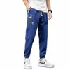 Fi printemps été noir bleu pantalons décontractés hommes streetwear joggeurs longueur cheville pantalons de survêtement mâle sarouel grande taille b7fP #