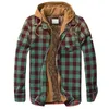 men's Quilted Lined Butt Down Plaid Shirt Add Veet To Keep Warm Jacket With Hood e0PG#