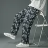 トレンドシンプルさ男性のカジュアル格子縞のジーンズストリートウェア刺繍デニムパンツメンズロースストレートクラシックワイドレッグレトロズボンl7oi＃