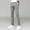 men's Lightweight Casual Pants Slim Fit Classic Straight Trousers Summer Cott Joggers Solid Army Green Stretch Pants Male y7zx#