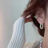 Hoop Huggie New Korean gold double circular twisted pearl earrings with vintage geometric circular cuffs fake perforated pearl clip earrings 24326