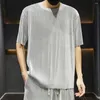 Erkeklerin Trailsits Fitness Sports Giyim Yaz Gündelik Kıyafet Seti O yaka T-Shirt Drawstring Bel Şortları Cepler Konfor için Katı
