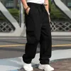 Pantaloni cargo da uomo multi tasche con coulisse vita elastica tinta unita allentato gamba larga dritto morbido streetwear lunghezza intera uomo Lg n0Aj #