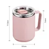 Tazas de té Taza de café de 450 ml Taza aislada al vacío de acero inoxidable con asa y tapa 8,5 11,5 cm Blanco Rosa