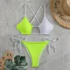 Women's Swimwear Back Bikini Sexy Lace-up Set For Women Push Up Summer Beachwear Contrast Color Sling Bra Quick Drying Brazilian