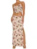 Kobietowe stroje kąpielowe Boho Chic Floral Print 2-częściowy Bandeau Top i przezroczysty siatkę Maxi Womens Summer Beach Suit 240326