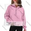 Yoga Outfits Lu Women Fitness Hoodies Runing Jacket Ladies Sport Scubas Woman Half Zip Sweatshirt Thick Loose Short Style Coat with Fleece Thumb Hole Sportwear 611