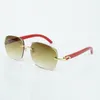 Newest Hot sale Exquisite style 3524018 micro cutting lenses sunglasses, natural red wooden temples glasses, size: 18-135mm