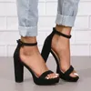 Zapatos de vestir Sexy Peep Toe Sandalias de mujer Tacones altos cuadrados Bombas Plataforma Tobillo Hebilla Correa Cubierta Tacón Fiesta Zapato de boda