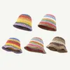 Chapeau tricoté à rayures colorées pour femmes printemps été crème solaire seau chapeaux filles doux casquette décontractée plage vacances paille 240320