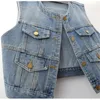 Damen Tanks Frühling Herbst O Neck Denim Weste Frauen Koreanische Student Cowboy Ärmellose Jacke Mantel Vintage Dünne Kurze Jean Weste weiblich