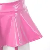 Seksowna spódnica spódnice damskie mokre stylsę seksowną mini narciarstwo patent skórzany plisowany metalowy klip z krótkim rękawem seks impreza klub ubrania na biegunie ubranie 24326