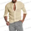 Men's T-Shirts Mens Fashion Casual Solid Color Shirt Button Linen Cotton Comfortable Daily Top Long Slve Shirt T240325