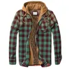 men's Quilted Lined Butt Down Plaid Shirt Add Veet To Keep Warm Jacket With Hood d7CZ#