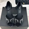 Sandálias femininas de salto stiletto, plataforma à prova d'água, salto diamante-strass, camurça, sapatos ajustáveis, fivela no tornozelo, sandálias sexy