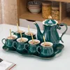 Set da tè Set da acqua in ceramica semplice nordico verde oro Tè pomeridiano britannico Bollitore freddo Caffè Decorazione bar per la casa Bicchieri