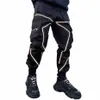 Joggers Cargo Pantalon Bande réfléchissante Fi Streetwear Hip Hop Pantalon de survêtement Noir Blanc Patchwork Hipster Pantalon pour homme W38X #